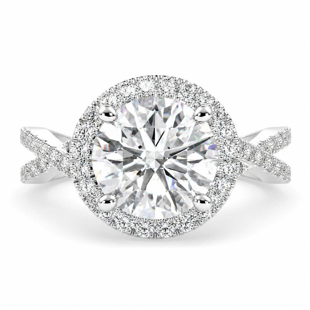 VS1 D Lab Grown Diamond Halo Pave Split Shank Oval Ring