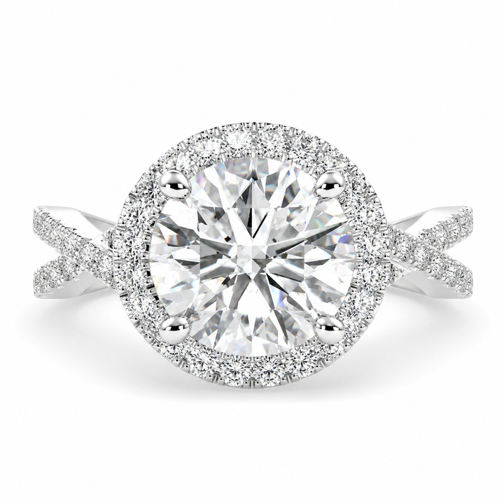 VS1 D Lab Grown Diamond Halo Pave Split Shank Oval Ring