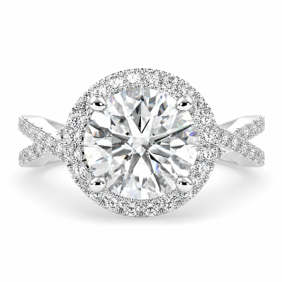 Ophelia 1.35 Carat Round Cut Pave Halo Split Shank Engagement Ring