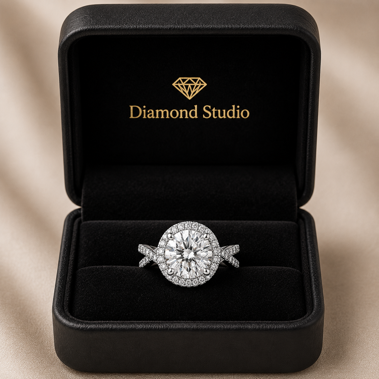 VS1 D Lab Grown Diamond Halo Pave Split Shank Oval Ring