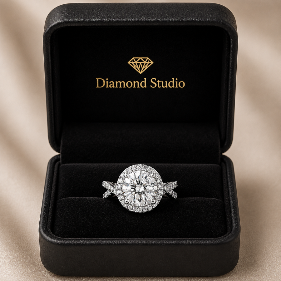 Ophelia 1.35 Carat Round Cut Pave Halo Split Shank Engagement Ring
