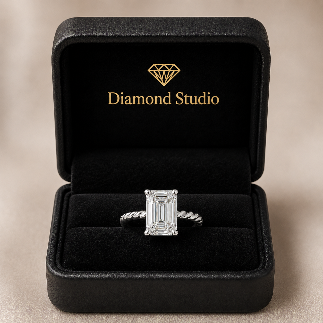 Renata  Emerald Cut Solitaire Rope Engagement Ring