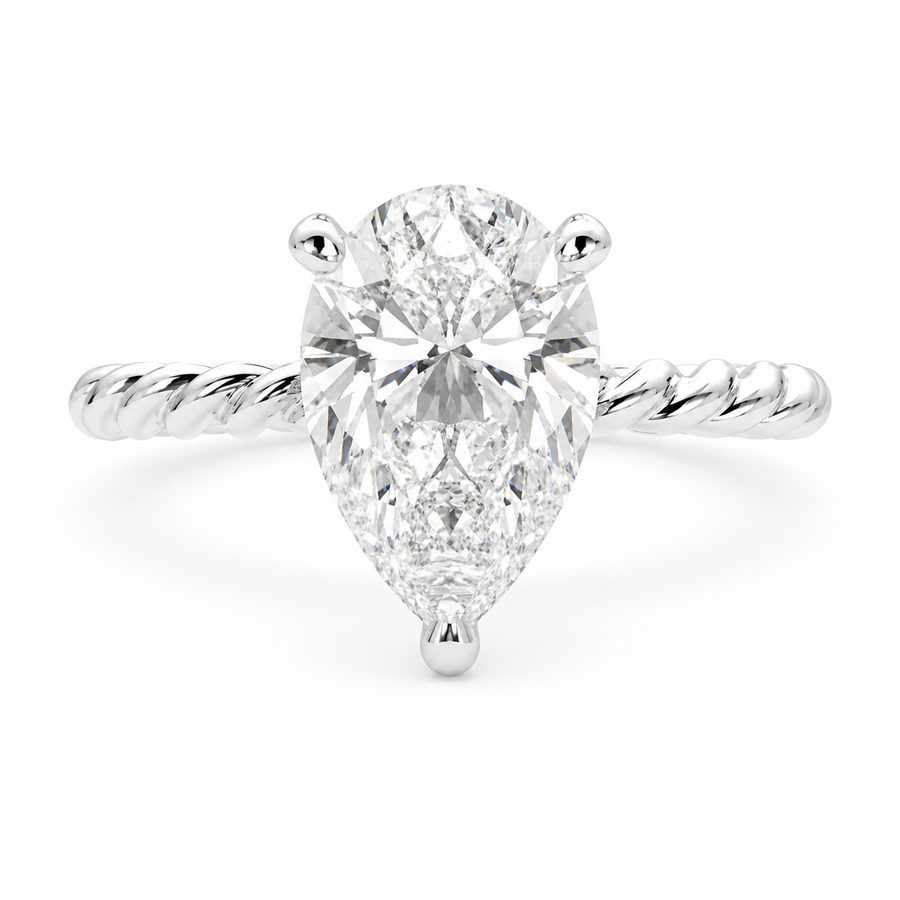 Renata 4 Carat Pear Cut Solitaire Rope Engagement Ring