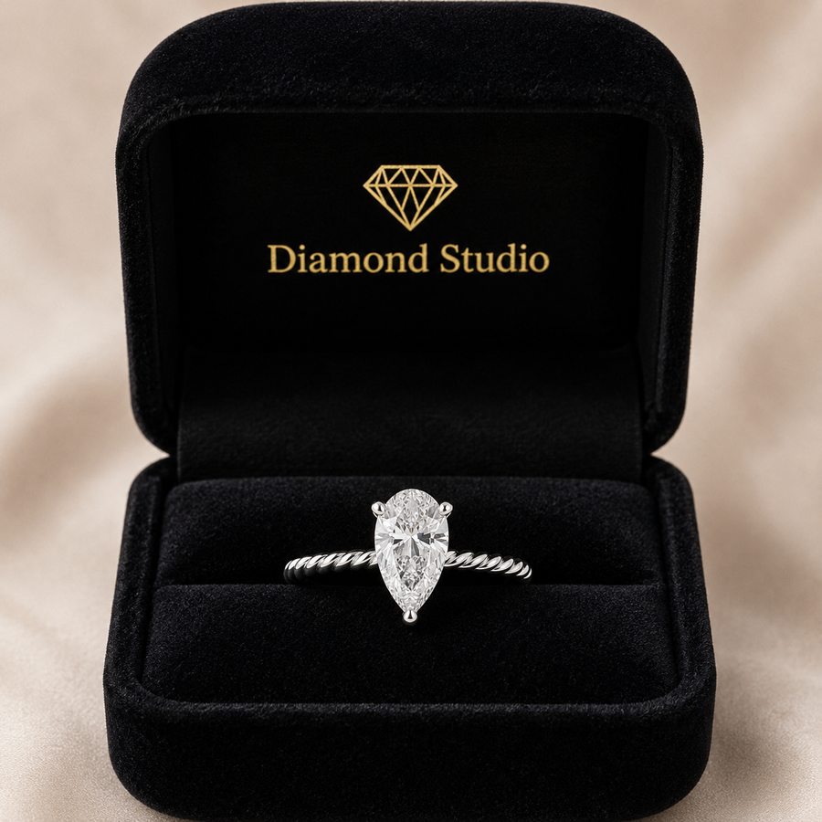 Renata 4 Carat Pear Cut Solitaire Rope Engagement Ring