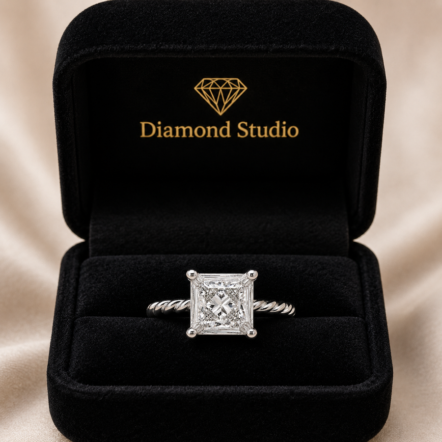 Renata 3 Carat Princess Cut Solitaire Rope Engagement Ring