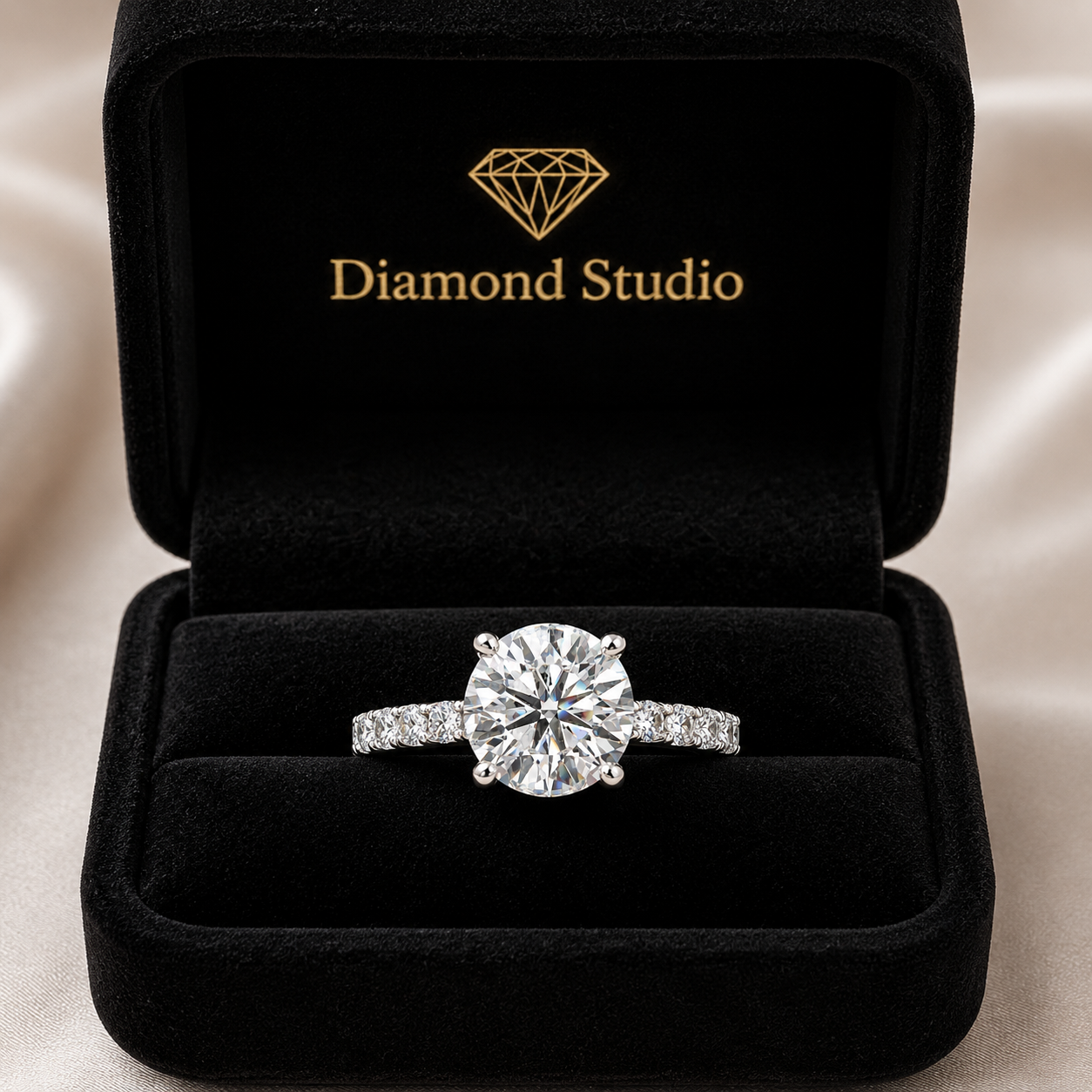 VS1 D Lab Grown Diamond Side Stone Round Ring