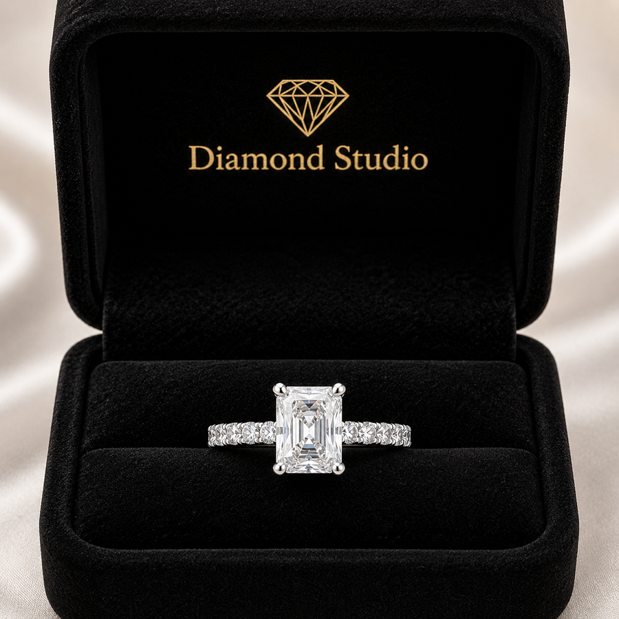 Lavinia 1.35 Carat Radiant Cut Side Stone 4 Prong Engagement Ring
