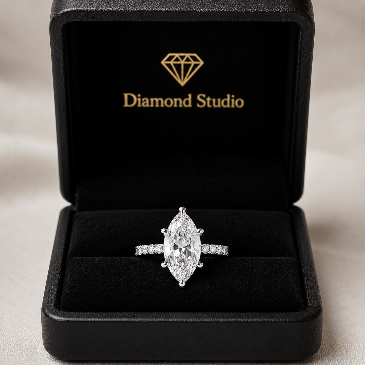 VS1 D Lab Grown Diamond Side Stone Marquise Ring