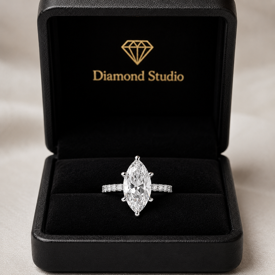 Lavinia 4.35 Carat Marquise Cut Side Stone 4 Prong Engagement Ring