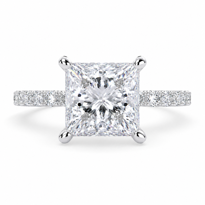 Princess Cut Side Stone 4 Prong Engagement Ring