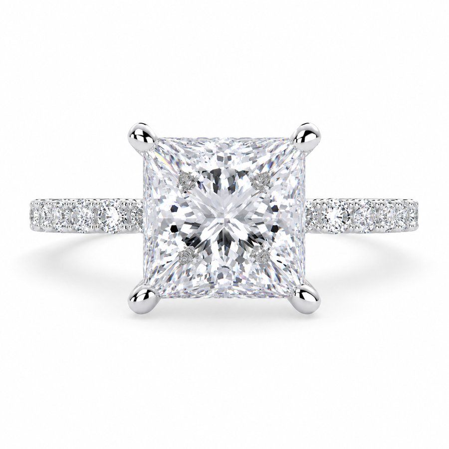 Lavinia 4.35 Carat Princess Cut Side Stone 4 Prong Engagement Ring