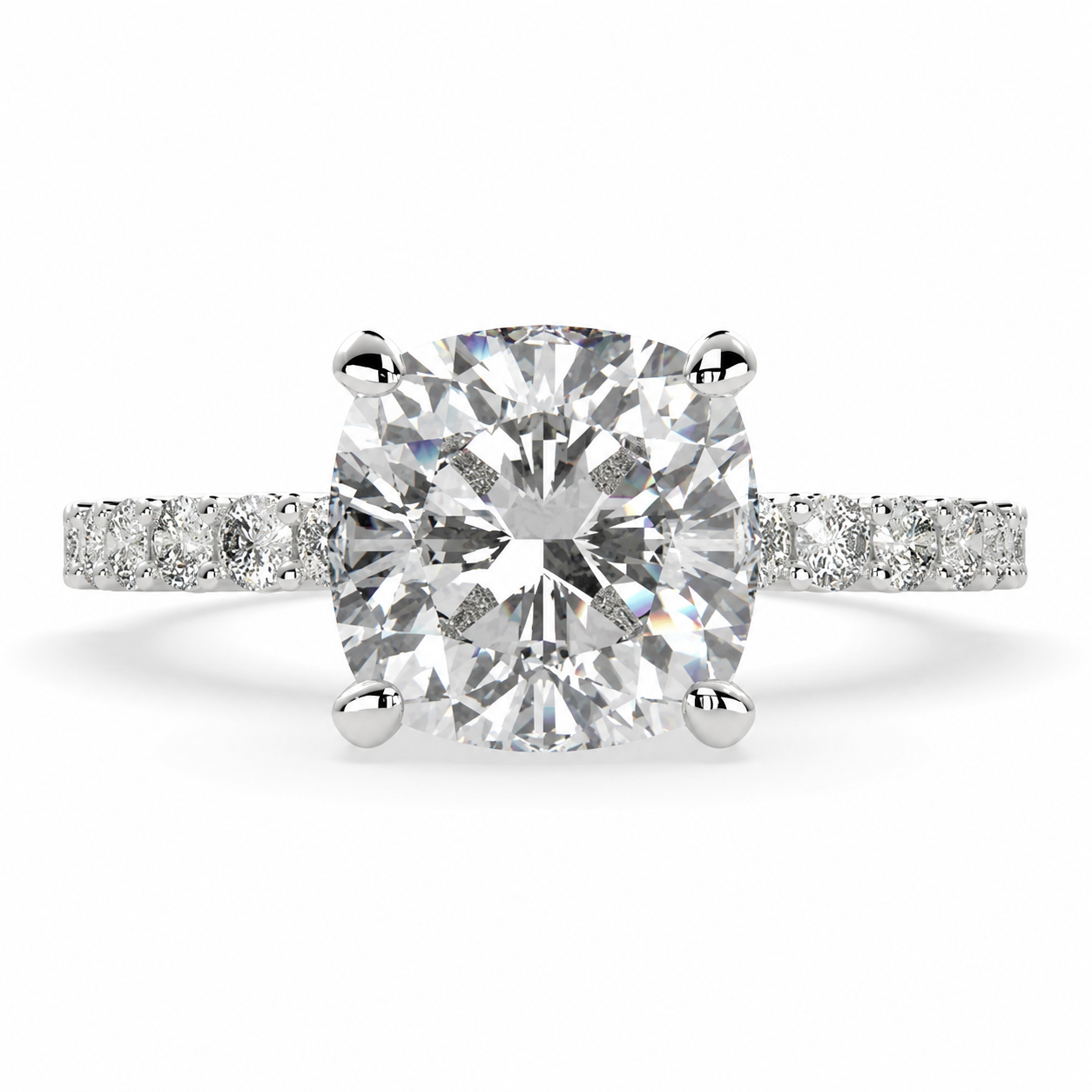 VS1 D Lab Grown Diamond Side Stone Cushion Ring