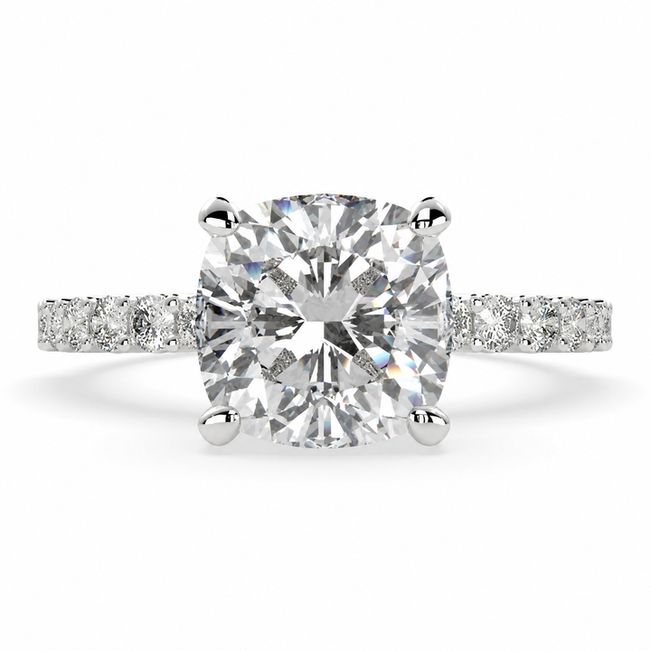 VS1 D Lab Grown Diamond Side Stone Cushion Ring