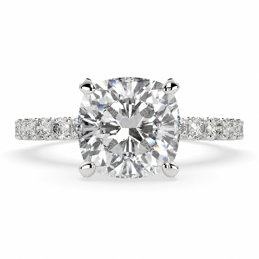 Lavinia 2.35 Carat Cushion Cut Side Stone 4 Prong Engagement Ring