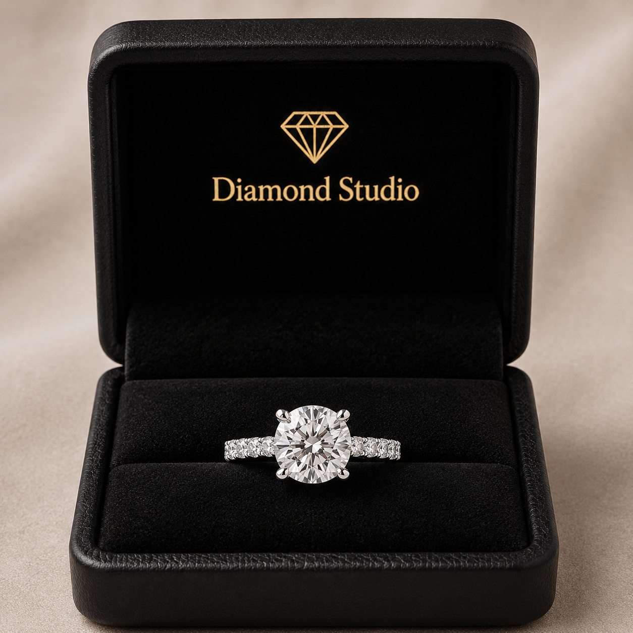 Cushion Cut Side Stone 4 Prong Engagement Ring
