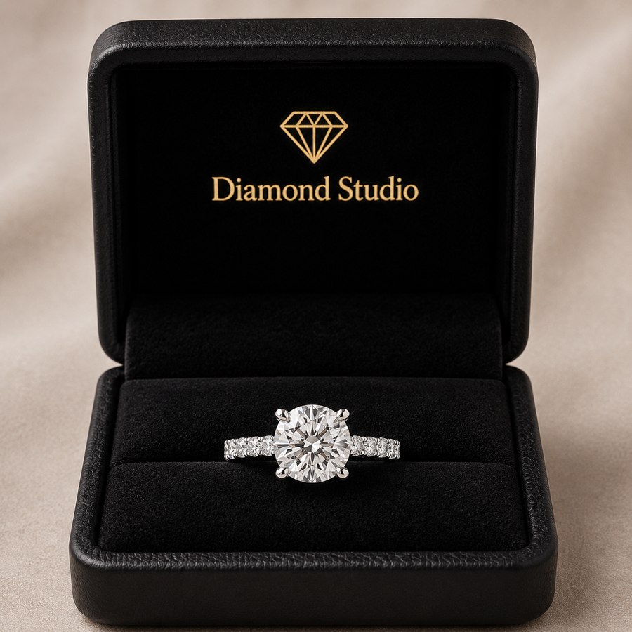 Lavinia 2.35 Carat Cushion Cut Side Stone 4 Prong Engagement Ring