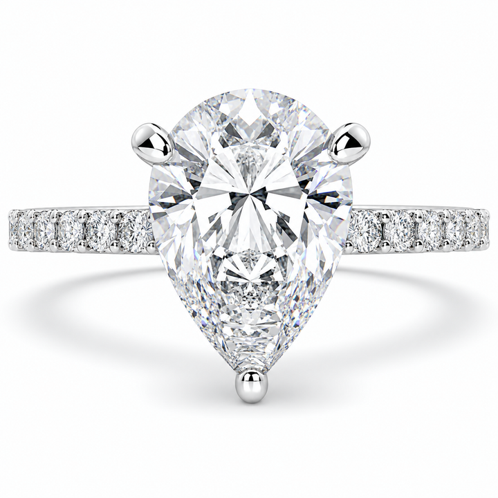 VS1 D Lab Grown Diamond Side Stone Pear Ring