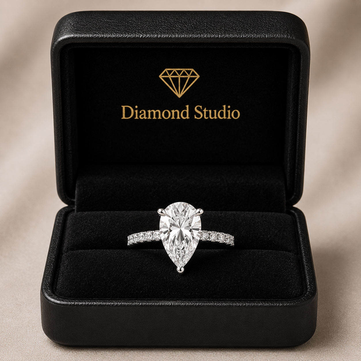VS1 D Lab Grown Diamond Side Stone Pear Ring