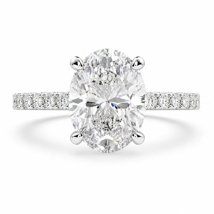 Lavinia 4.35 Carat Oval Cut Side Stone 4 Prong Engagement Ring — product image