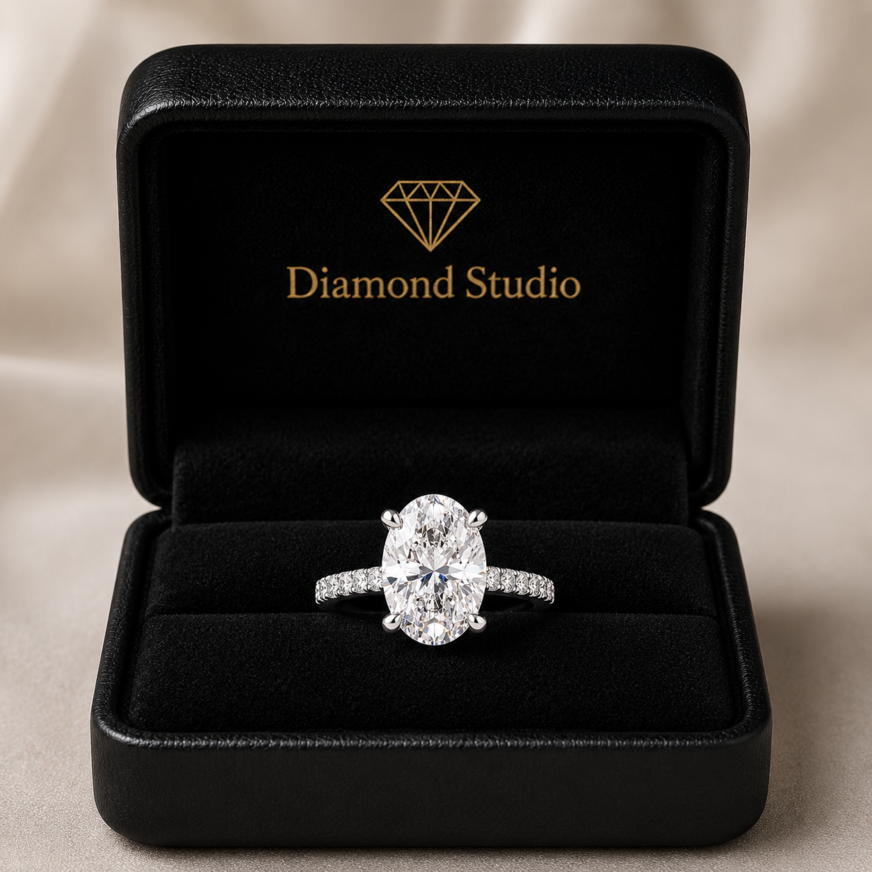 Lavinia 2.35 Carat Oval Cut Side Stone 4 Prong Engagement Ring