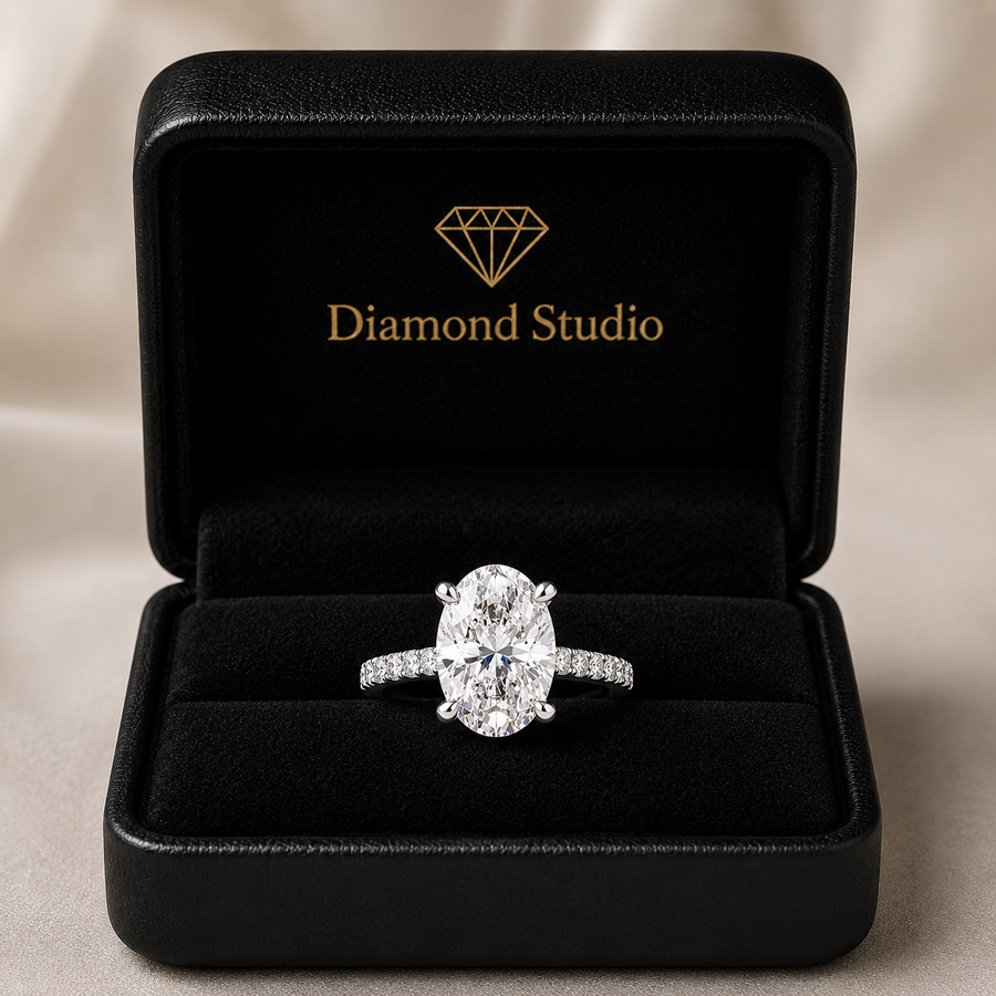 Lavinia 3.35 Carat Oval Cut Side Stone 4 Prong Engagement Ring