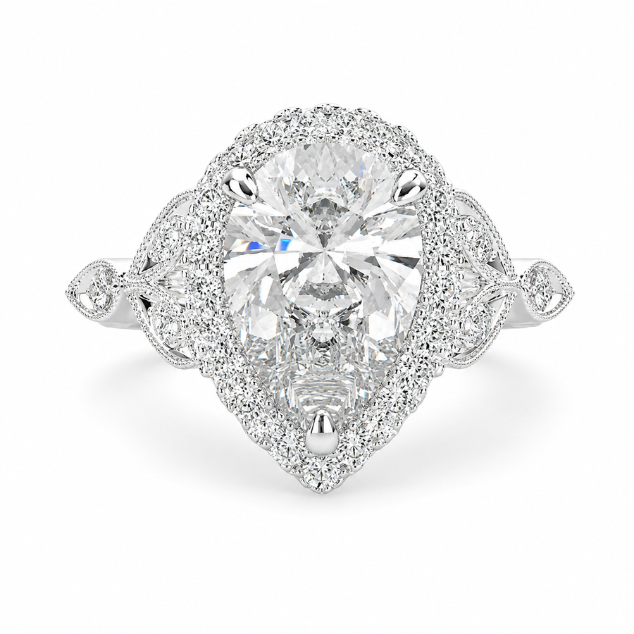 Ada 1.35 Carat Pear Cut Halo Pave Engagement Ring