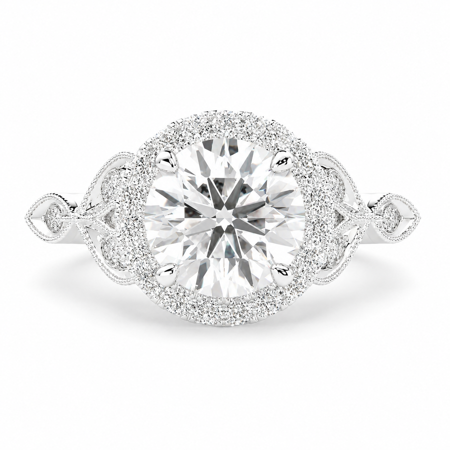 Ada 4.35 Carat Round Cut Halo Pave Engagement Ring