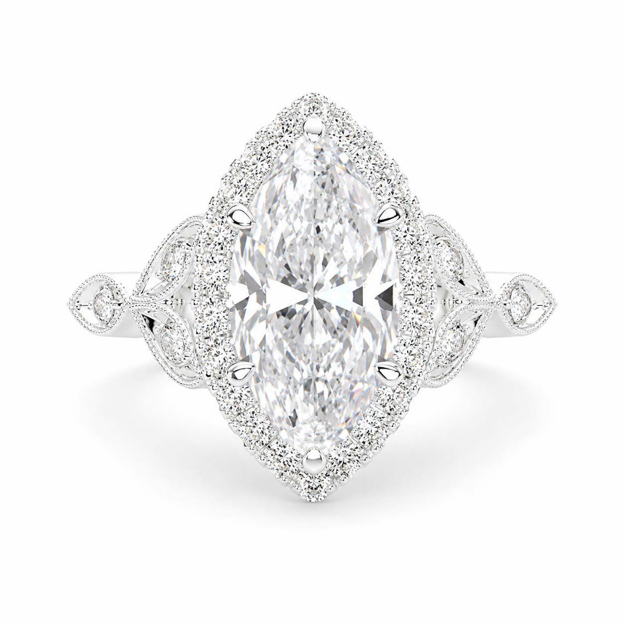 VS1 D Lab Grown Diamond Halo Pave Marquise Ring