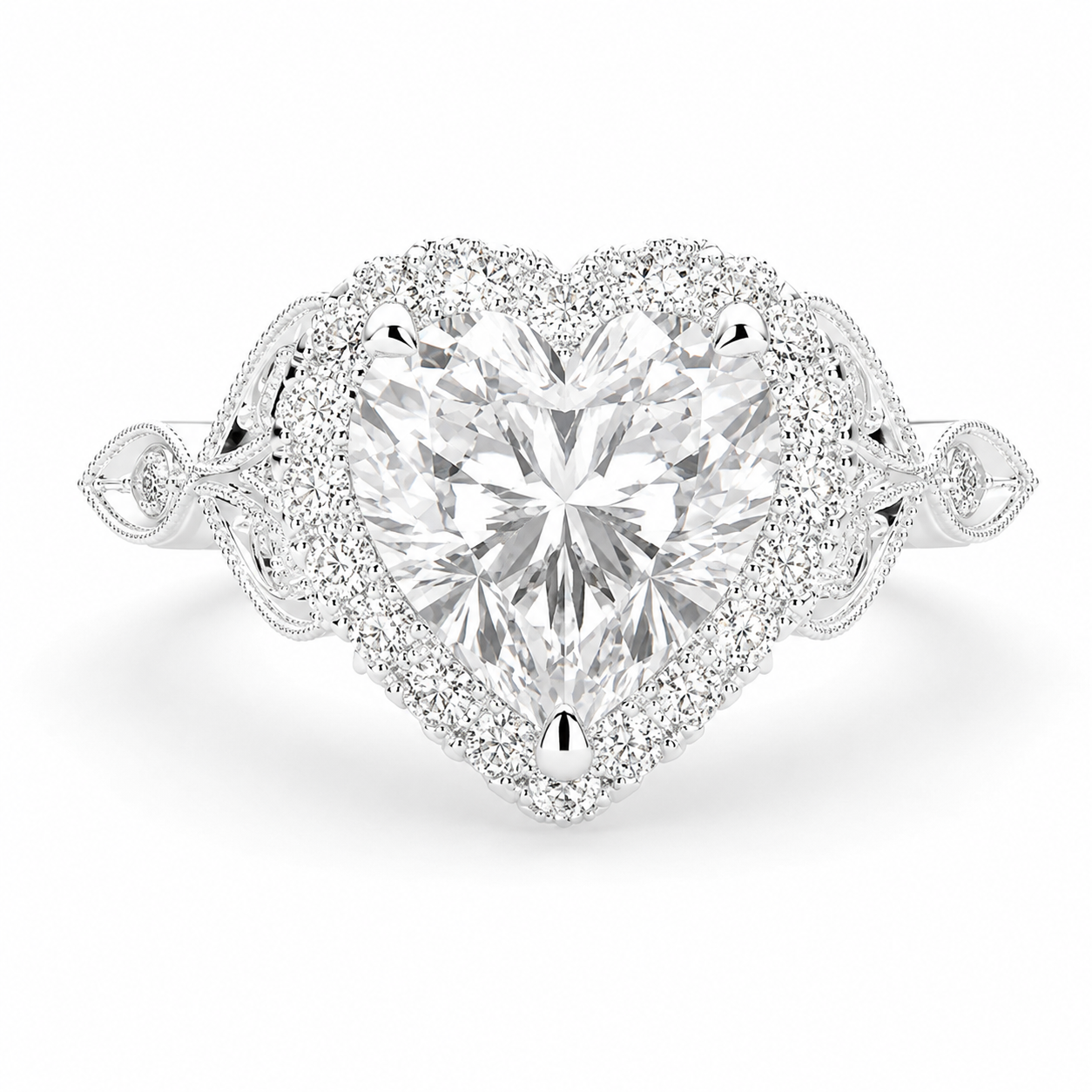 VS1 D Lab Grown Diamond Halo Pave Heart Ring
