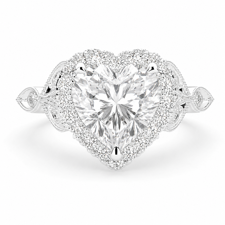 VS1 D Lab Grown Diamond Halo Pave Heart Ring