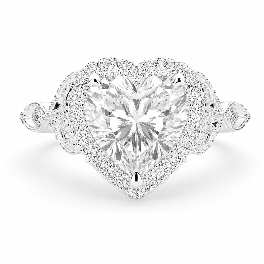 Ada 4.35 Carat Heart Cut Halo Pave Engagement Ring