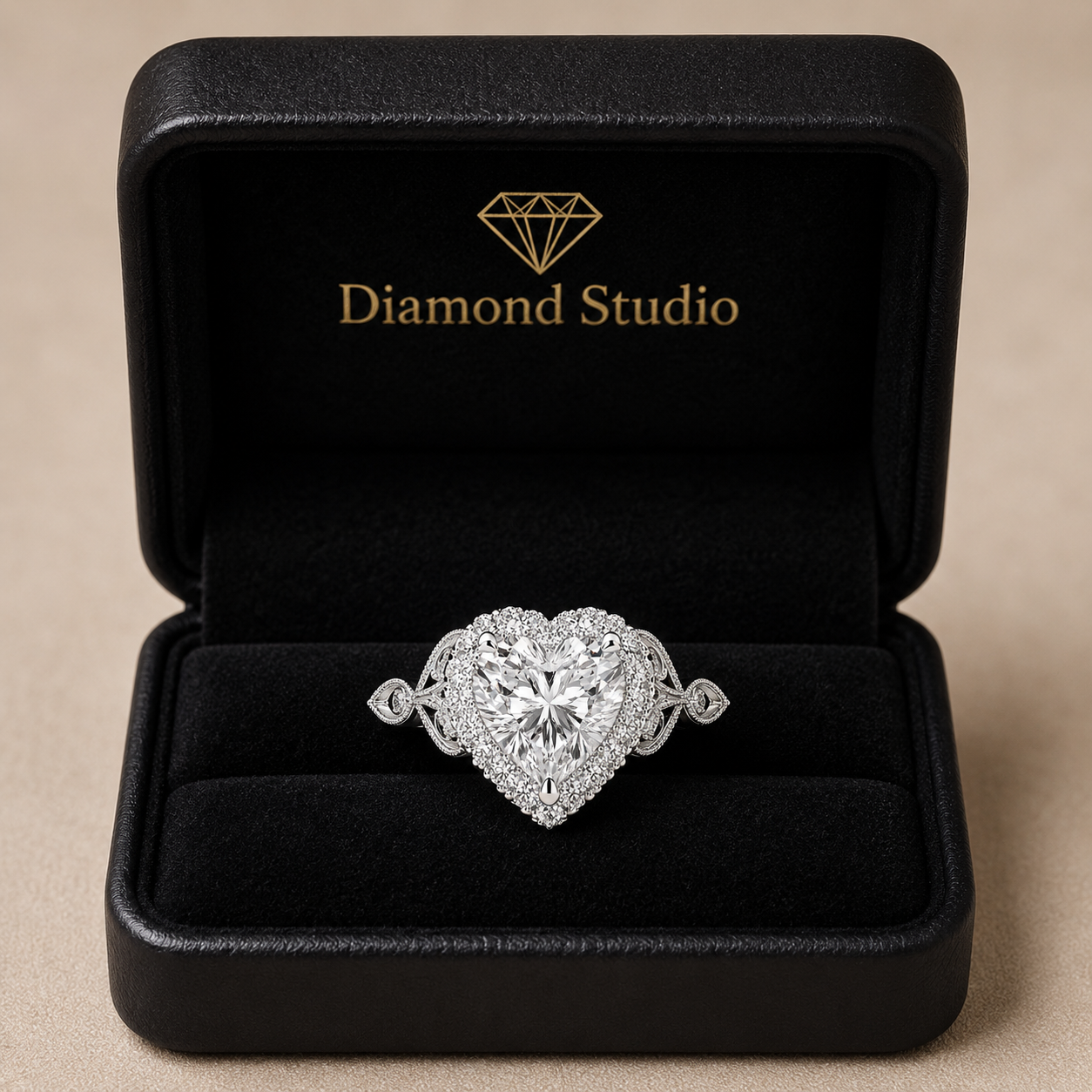 VS1 D Lab Grown Diamond Halo Pave Heart Ring