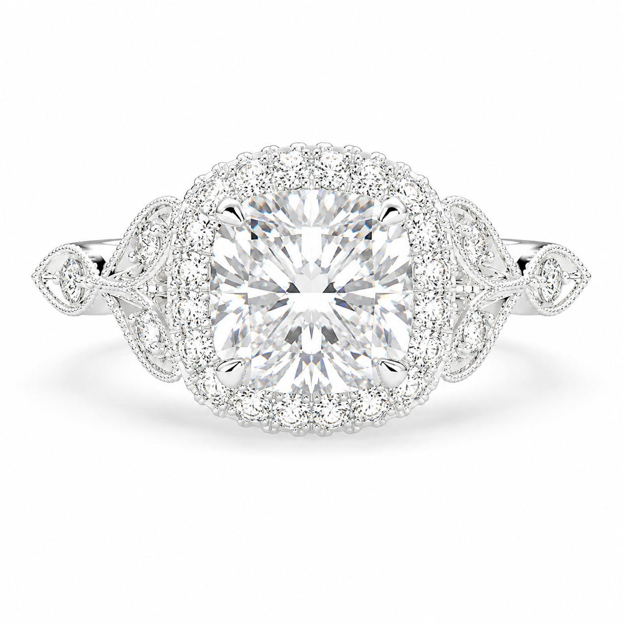Ada 1.35 Carat Cushion Cut Halo Pave Engagement Ring