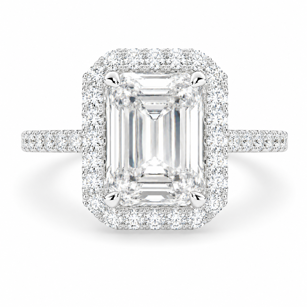 VS1 D Lab Grown Diamond Halo Pave Radiant Ring
