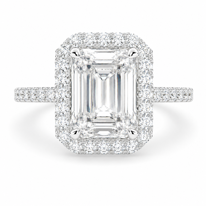 VS1 D Lab Grown Diamond Halo Pave Radiant Ring
