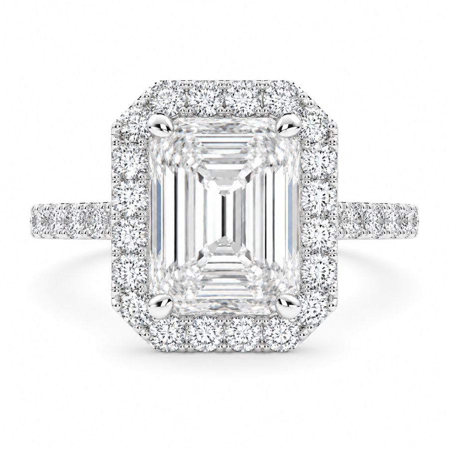 Bianca 3.5 Carat Emerald Cut Halo Pave Engagement Ring