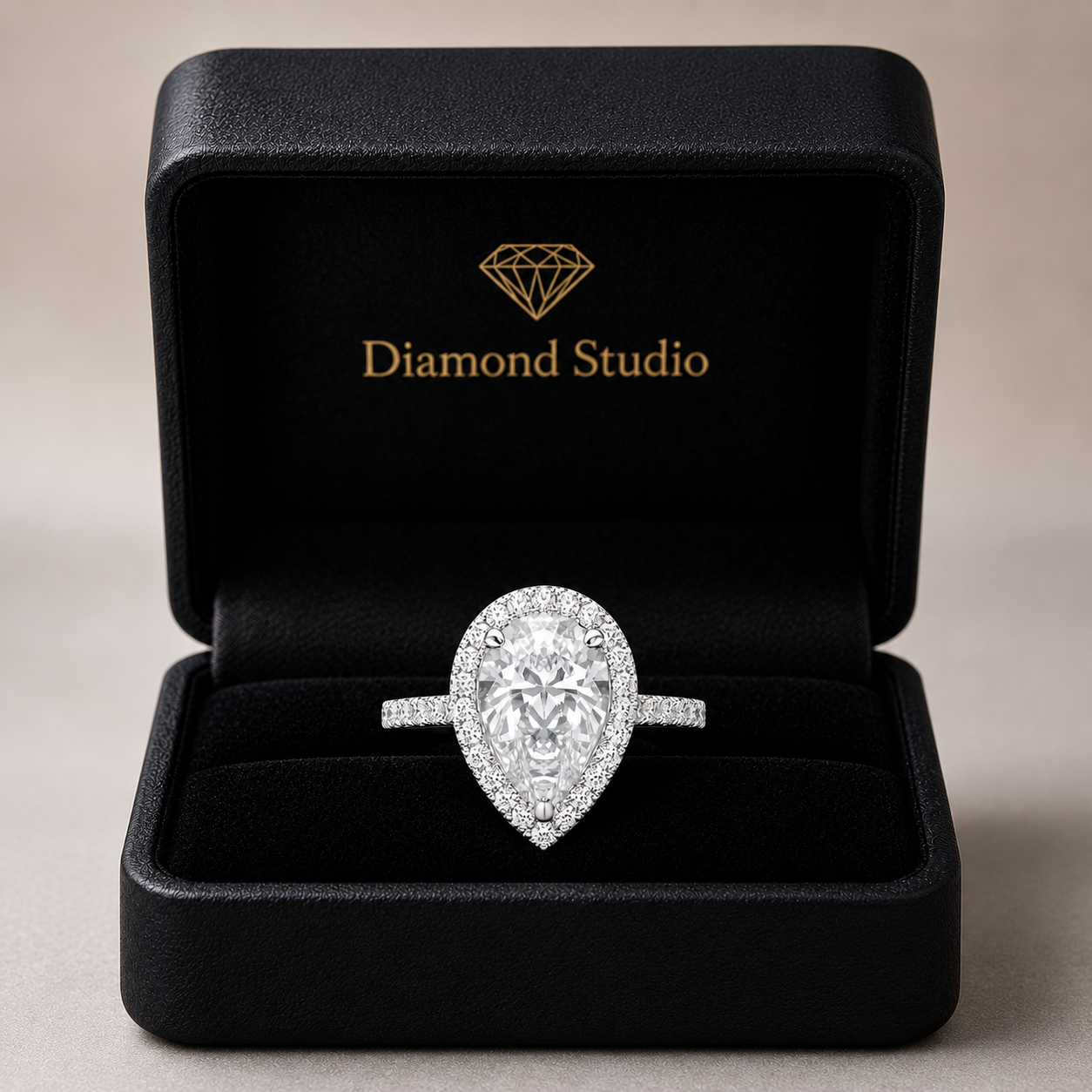VS1 D Lab Grown Diamond Halo Pave Pear Ring
