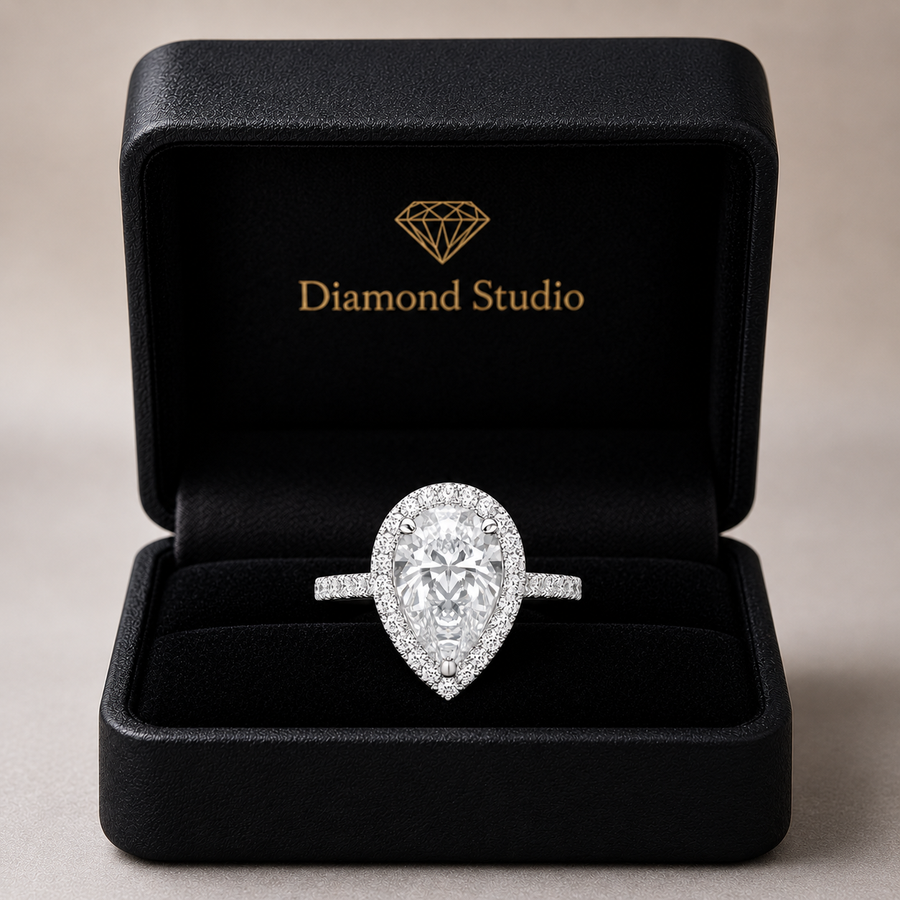 Bianca 2.5 Carat Pear Cut Halo Pave Engagement Ring