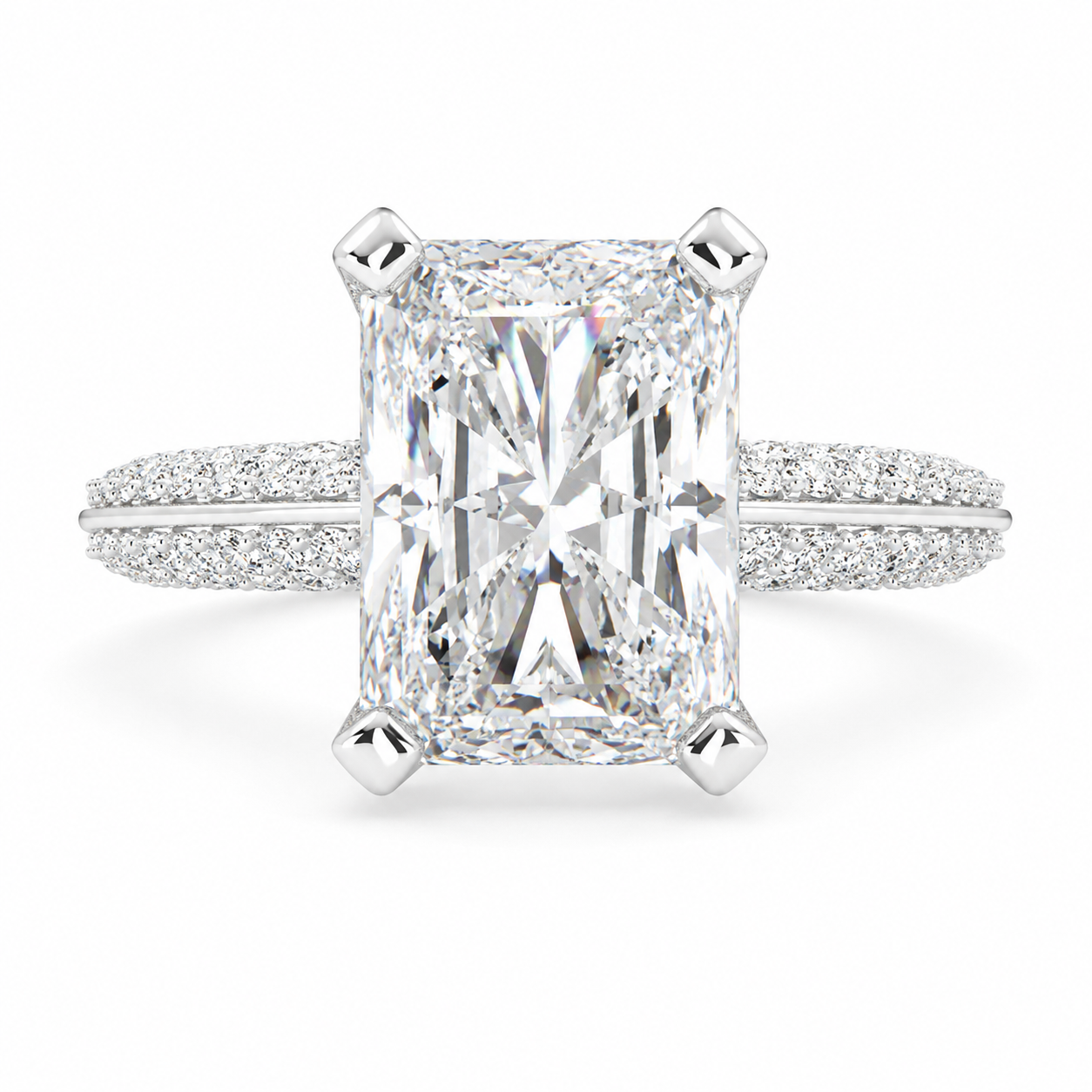 VS1 D Lab Grown Diamond Pave Emerald Ring