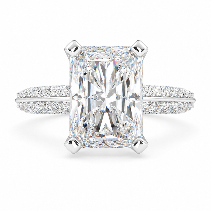 VS1 D Lab Grown Diamond Pave Emerald Ring