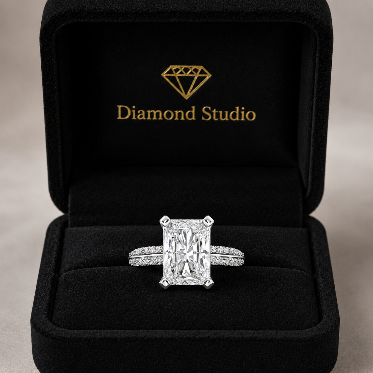 VS1 D Lab Grown Diamond Pave Emerald Ring