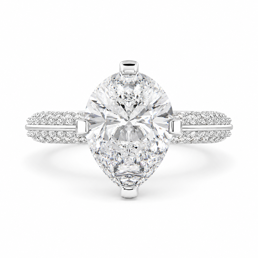 Daria 1.75 Carat Pear Cut Pave 6 Prong Engagement Ring