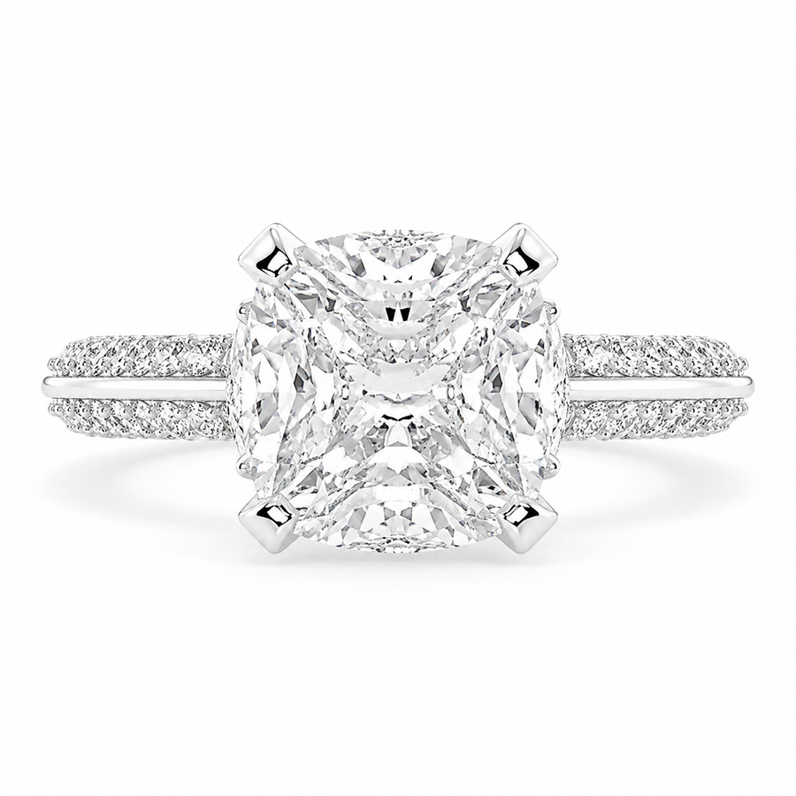 Daria 1.75 Carat Cushion Cut Pave 6 Prong Engagement Ring
