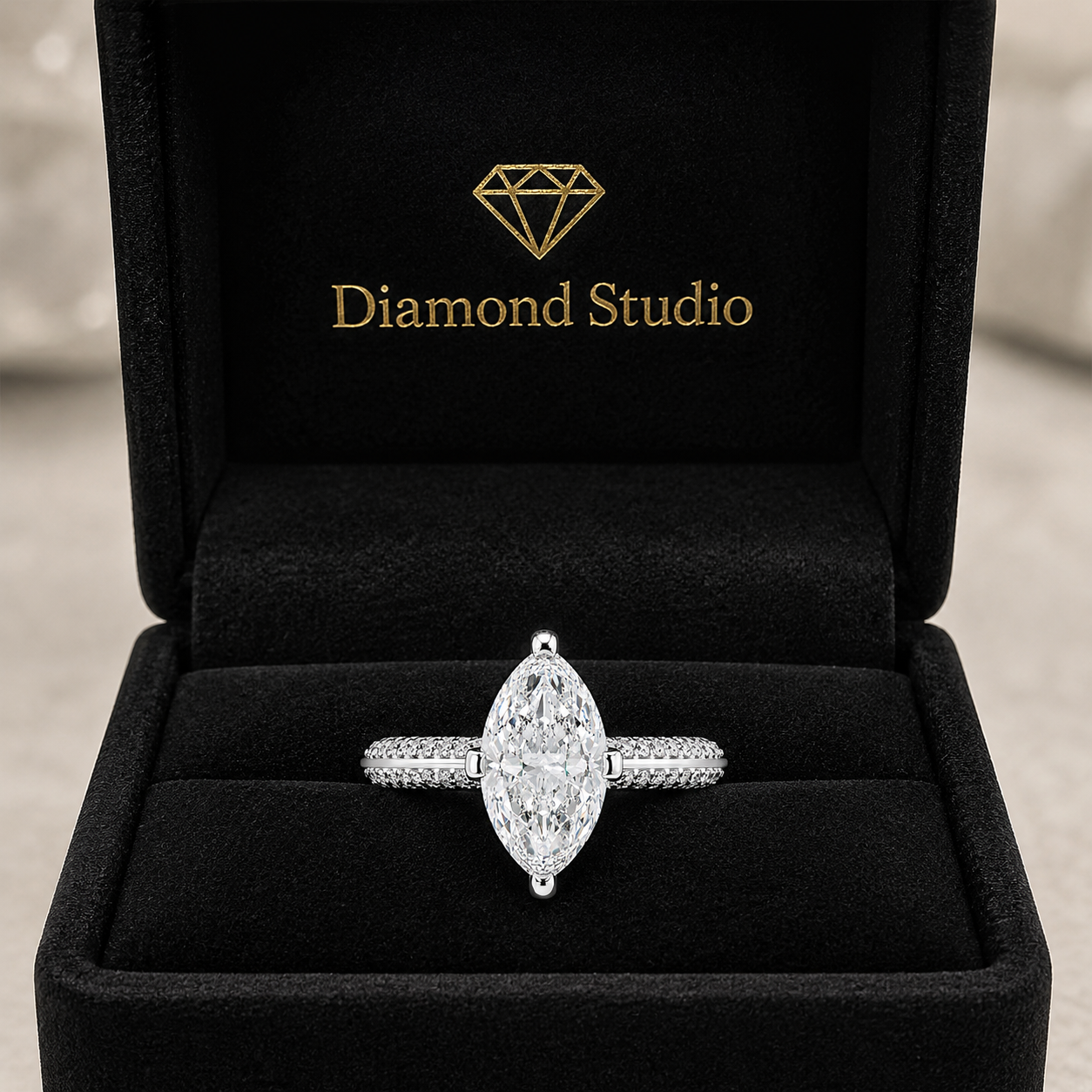 Daria 3.75 Carat Marquise Cut Pave 6 Prong Engagement Ring