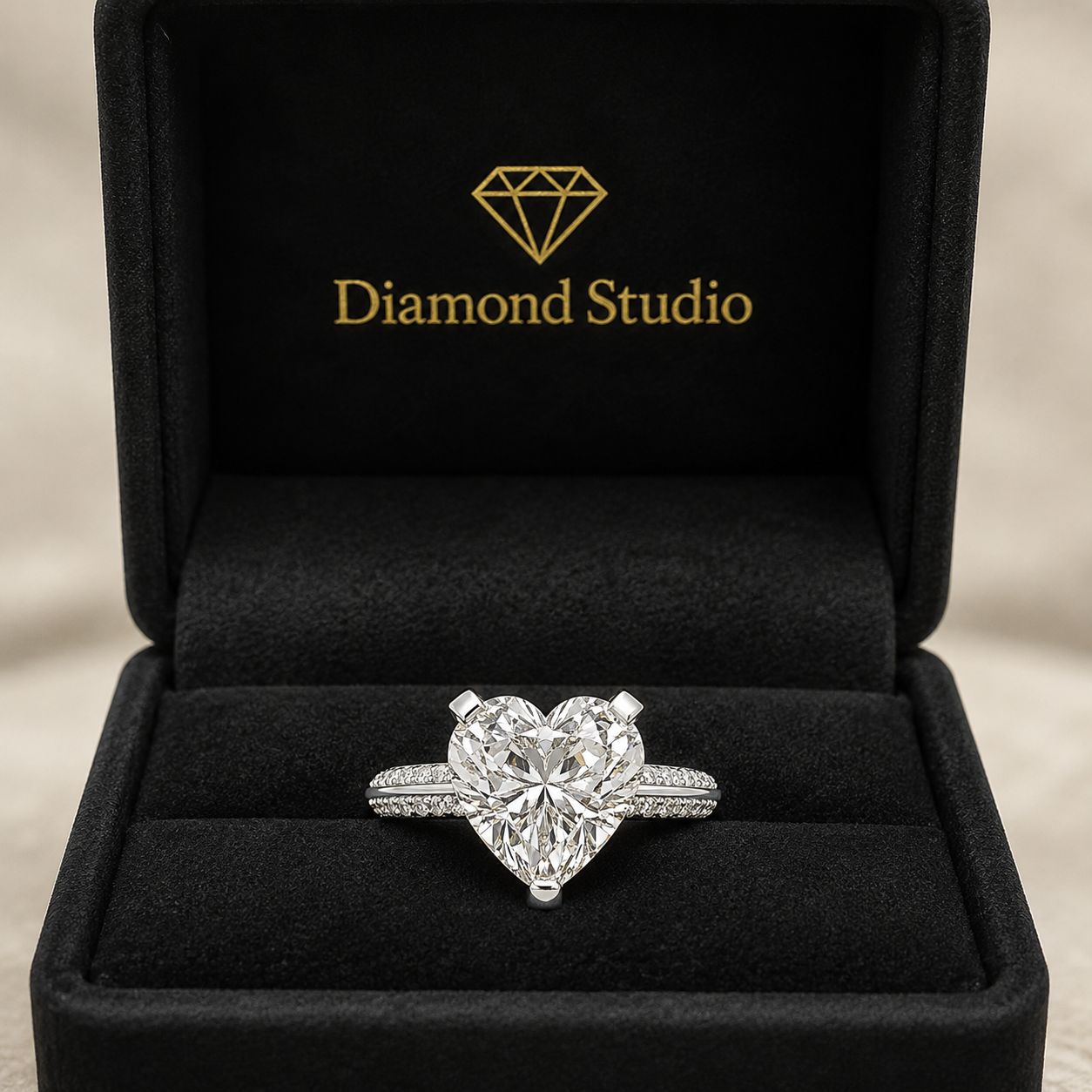 Daria 3.75 Carat Heart Cut Pave 6 Prong Engagement Ring