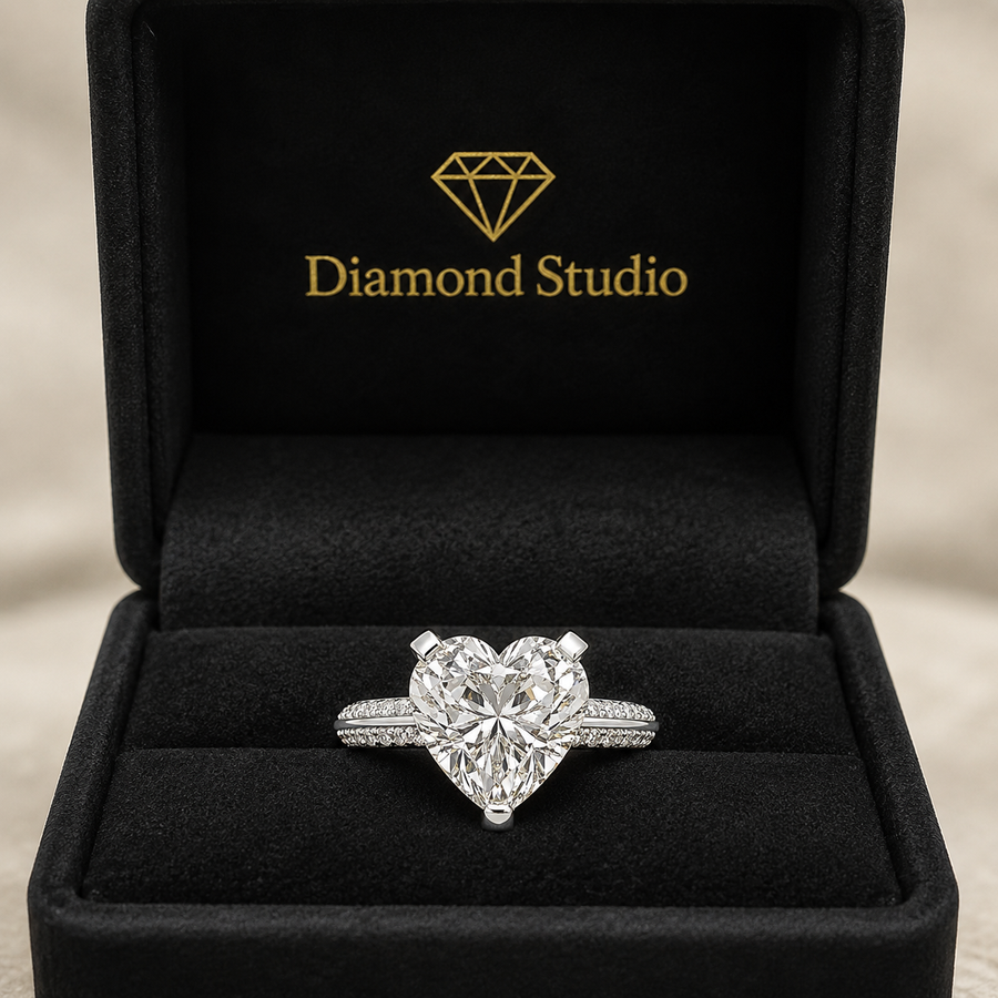 Daria 3.75 Carat Heart Cut Pave 6 Prong Engagement Ring