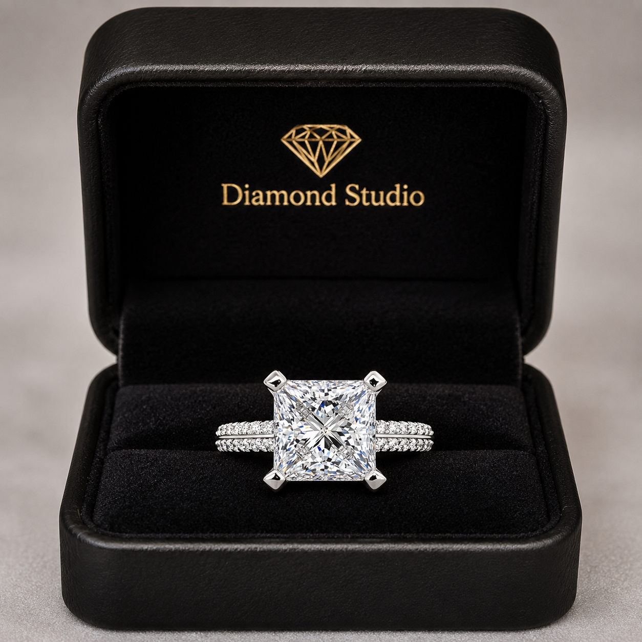 Daria 2.75 Carat Princess Cut Pave 6 Prong Engagement Ring