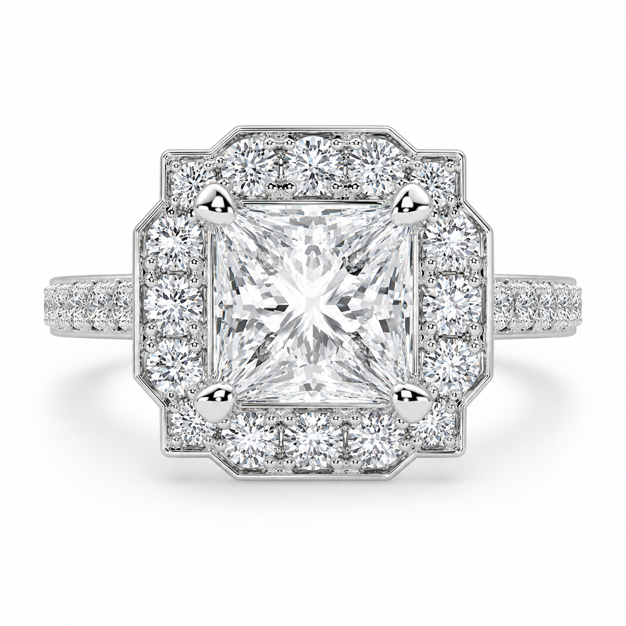 Amalia 4.5 Carat Princess Cut Halo Pave Engagement Ring