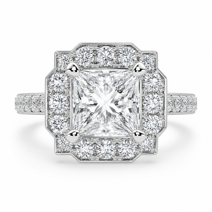 Amalia 4.5 Carat Princess Cut Halo Pave Engagement Ring