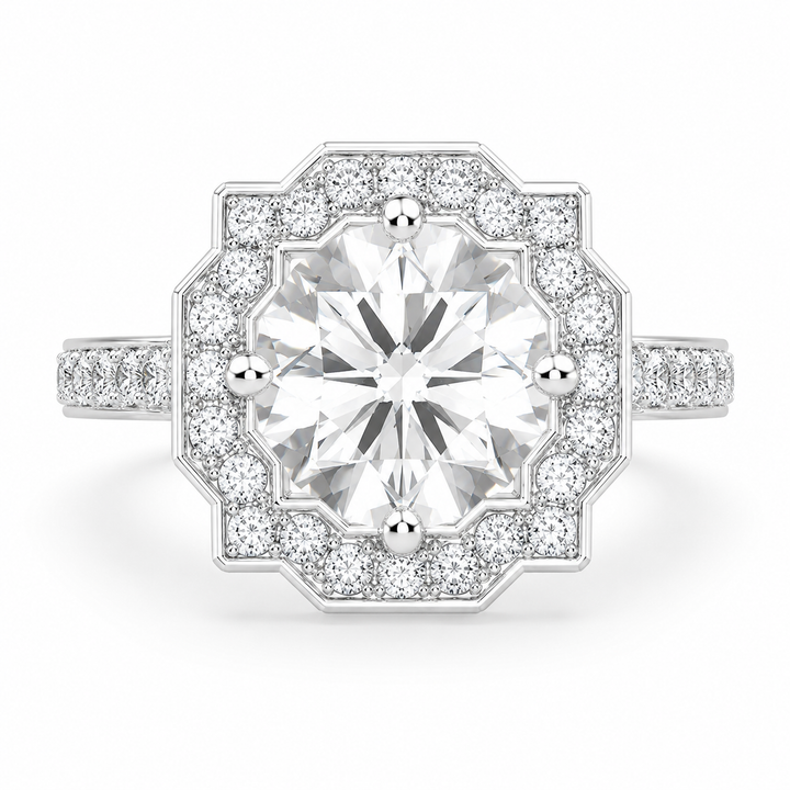 Carat VS1 D Lab Grown Diamond Halo Pave Round Ring